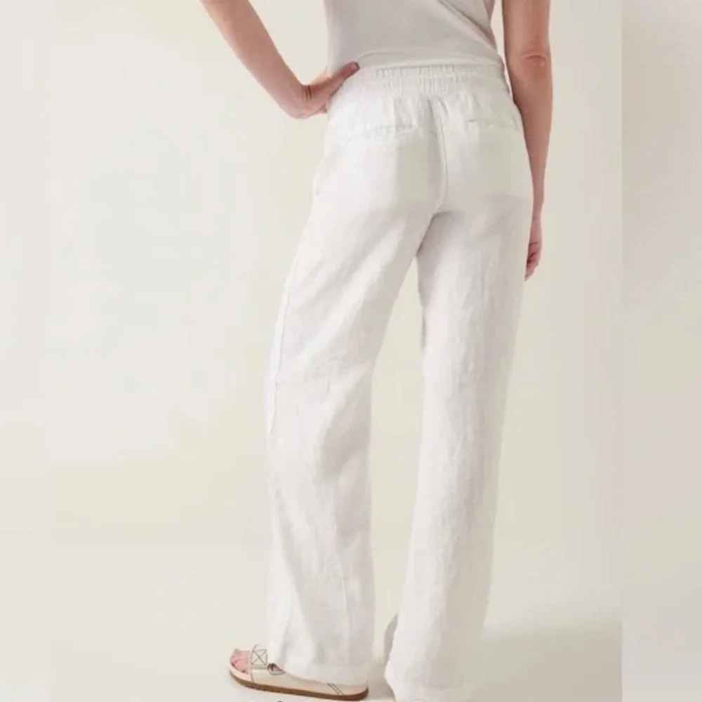 Athleta sz 10 White Linen Cabo Wide‎ Leg Pants Summer Beachy Boho Coastal 447244 - Picture 2 of 8